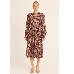 Rachel Parcell Victorian Floral Midi Dress 8 Pink NEW